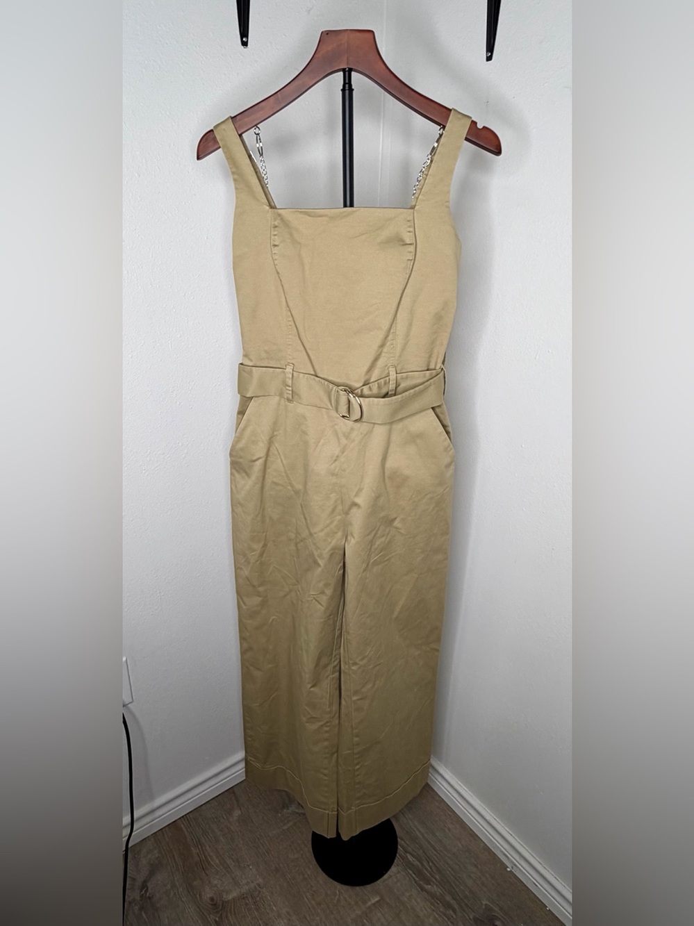 Abercrombie & Fitch Sleeveless Belted Wide-Leg Jumpsuit in Khaki SP